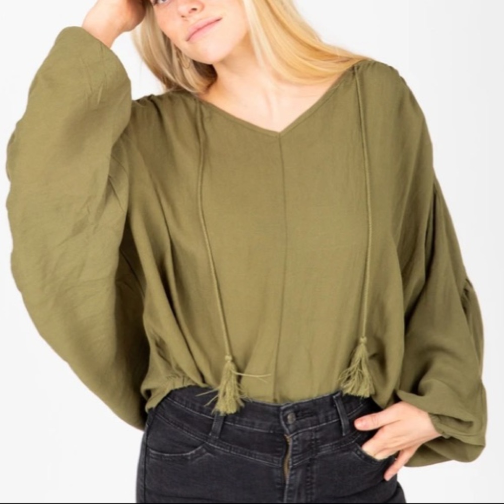 Olive green tassel blouse